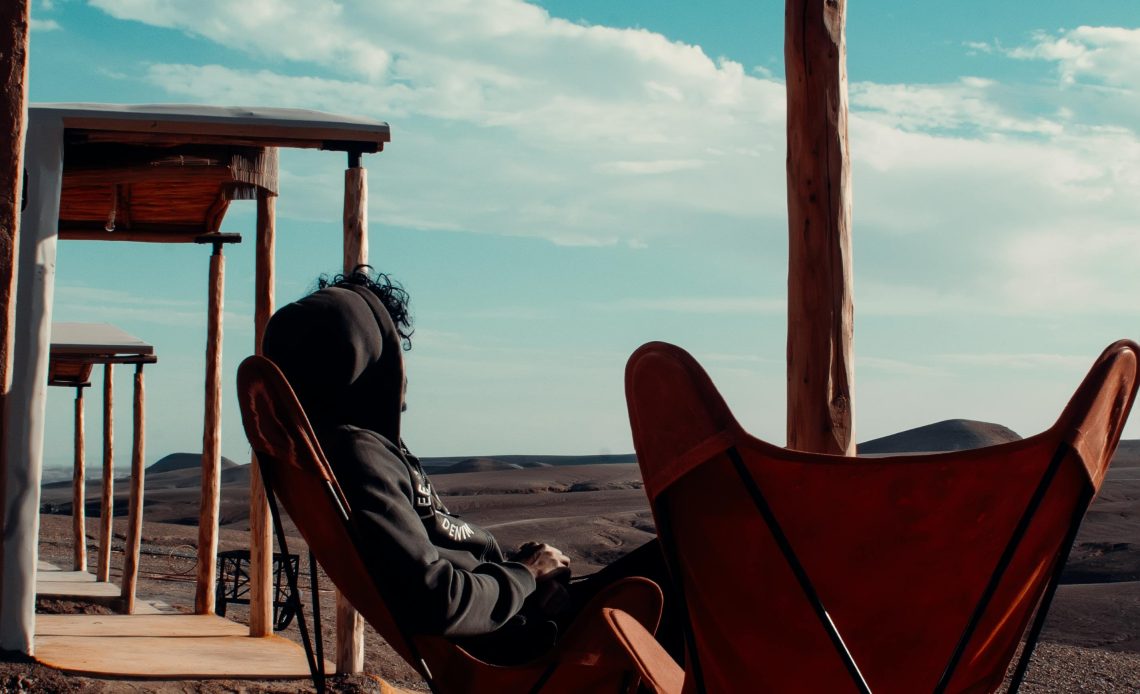 Stargazing night sky above Agafay desert camp